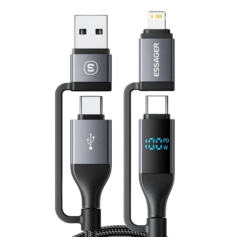 4-in-1 USB-C Cable with Digital Display 100W PD Fast Charging for iPhone MacBook iPad Xiaomi