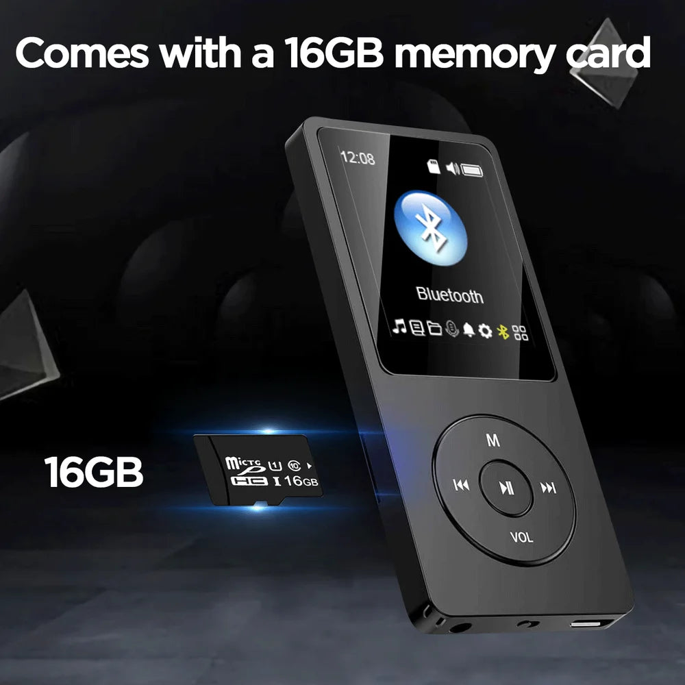Portable Bluetooth MP3 MP4 Player with FM Radio Recorder HIFI Audio USB Charging and 16GB Storage