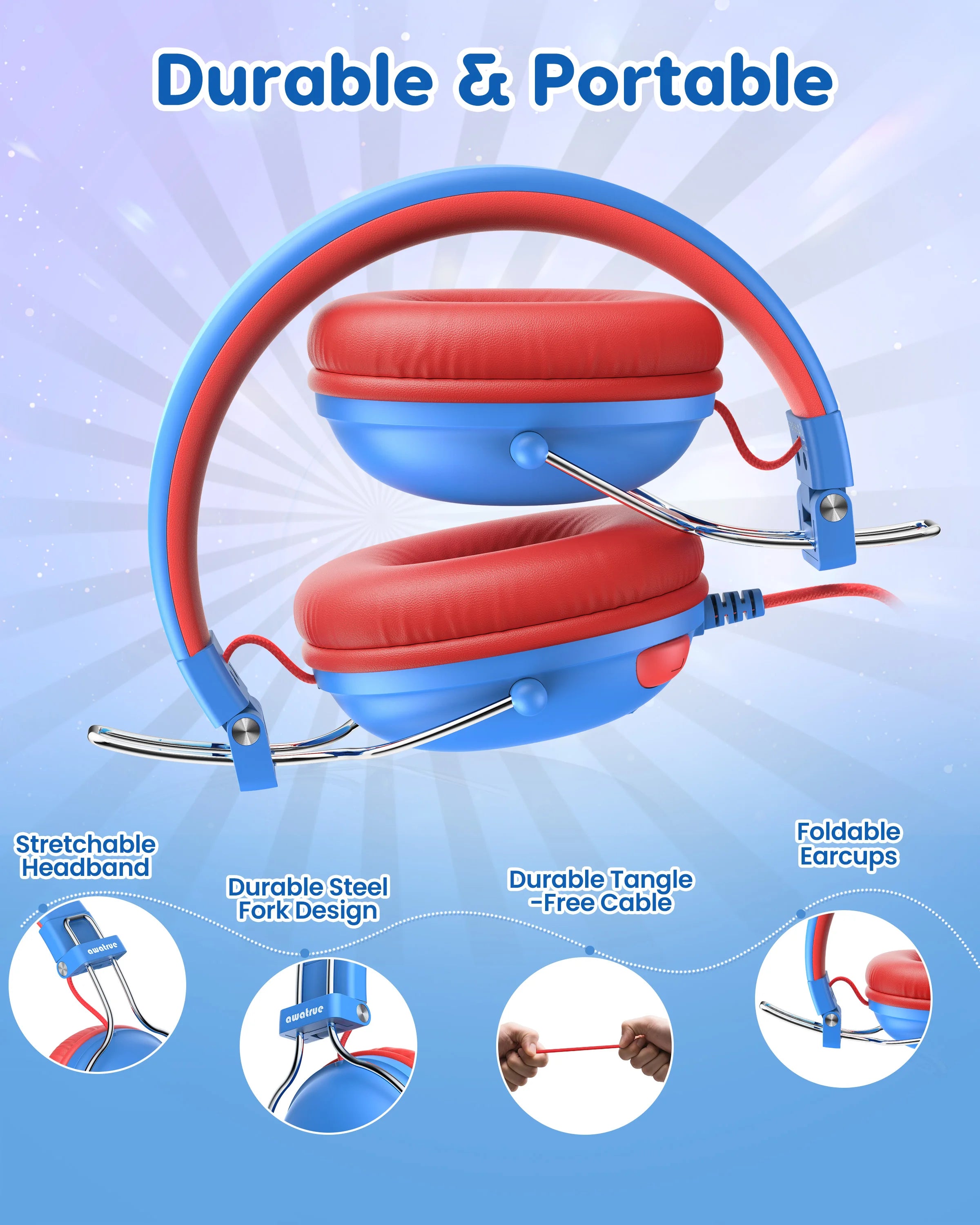 Kids Wired Study Headphones with Safe 74dB/85dB Volume Limiter for Music and Learning