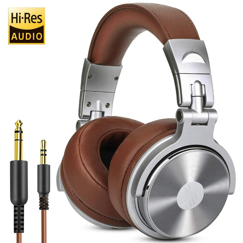 Professional Wired Studio Monitor Headphones with Microphone Over Ear Headset for Mixing and Gaming