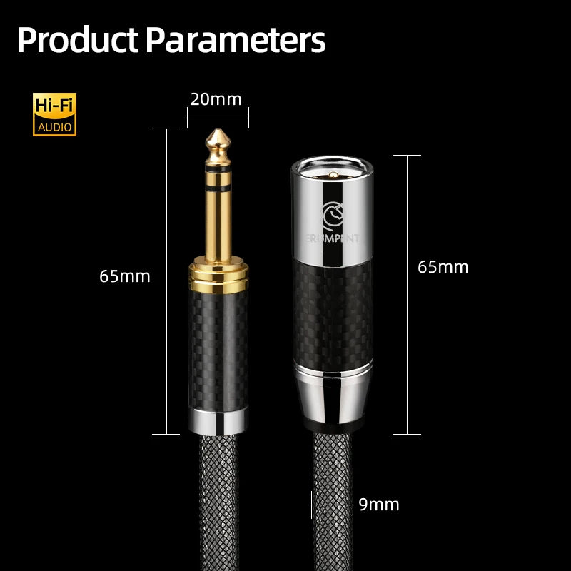 Premium Silver Plated 6.35mm to XLR Balanced Stereo Audio Cable for Studio and Stage
