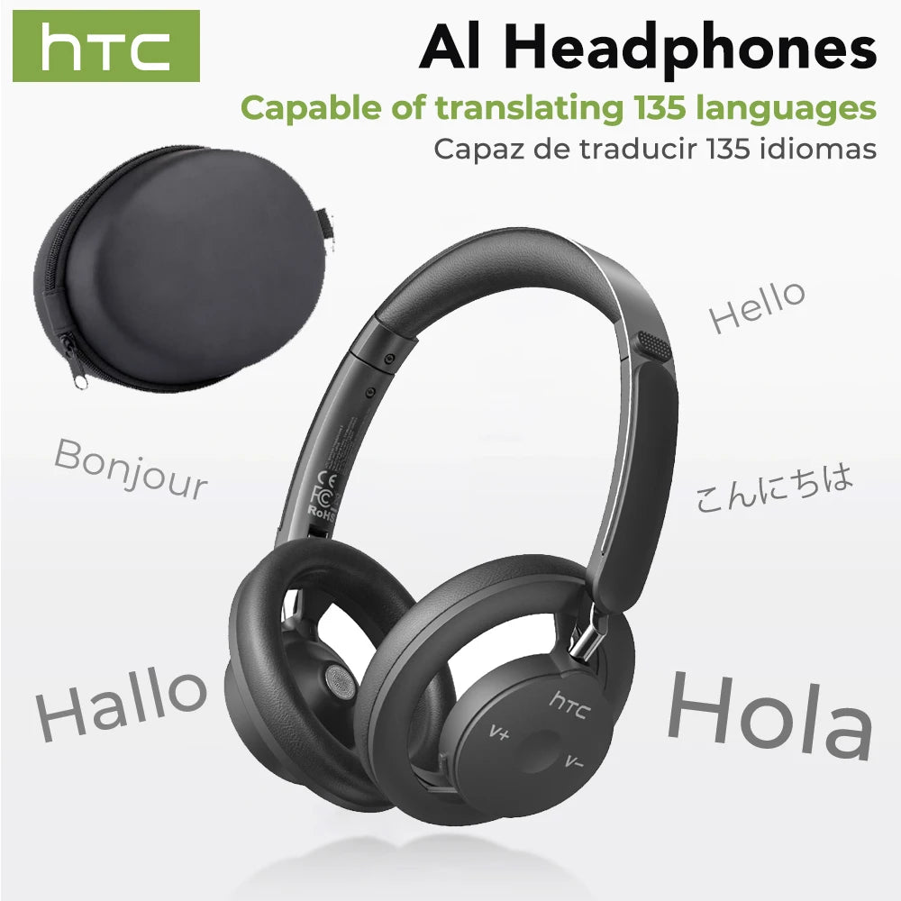 Open-Ear Wireless Bluetooth 5.3 Headphones Foldable AI Translate Headset for Work & Travel