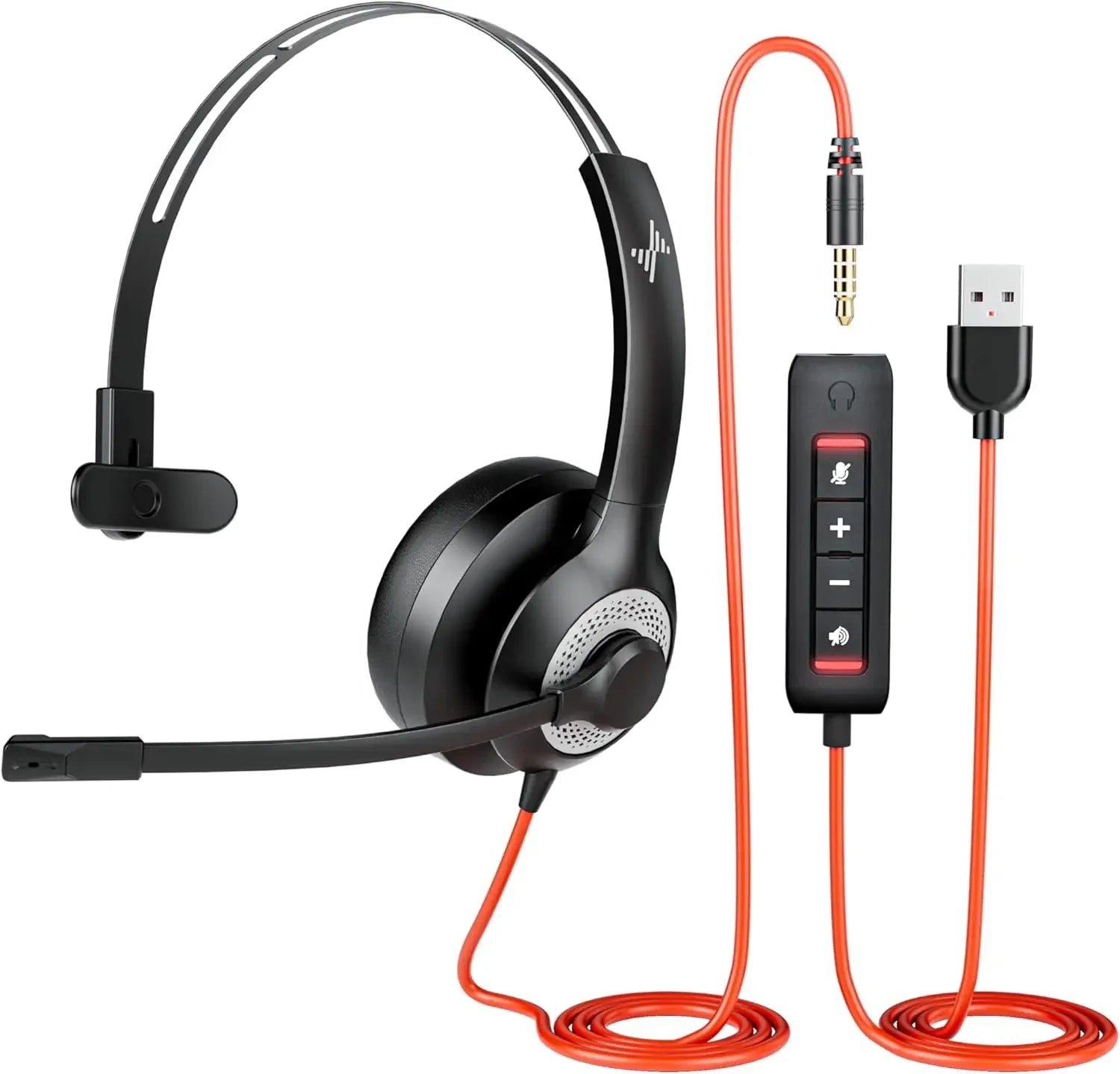 USB Wired Headset with Noise Cancelling Microphone and In-line Controls for Home Office