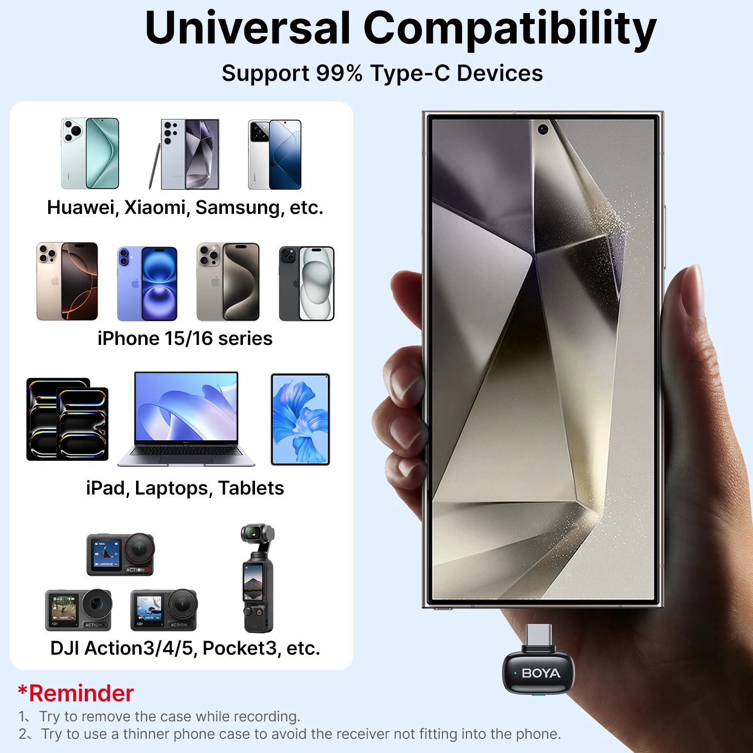 Mini Wireless Lavalier Microphone for iPhone 15 16 Android USB-C Live Streaming Vlogging Audio