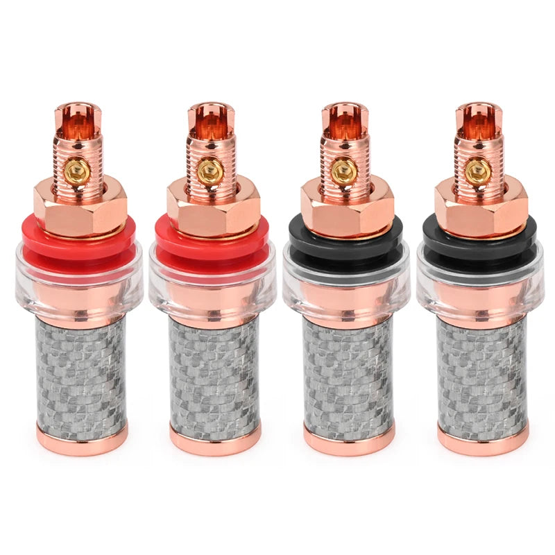 Premium 4PCS Purple Copper Carbon Fibre Speaker Binding Posts Solderless Banana Terminals