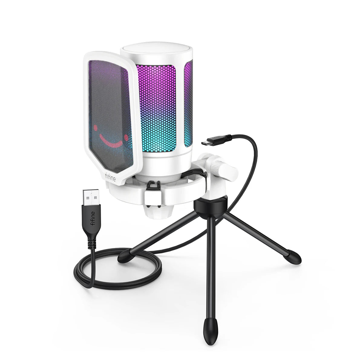 RGB USB Condenser Gaming Microphone with Pop Filter Shock Mount Gain Control Plug and Play for PC