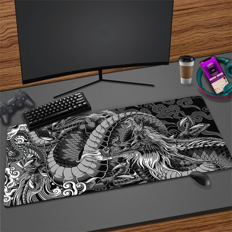 Large Extended Anti-Slip Mouse Pad for Gaming Desk with Durable Stitched Edges and Dragon Design