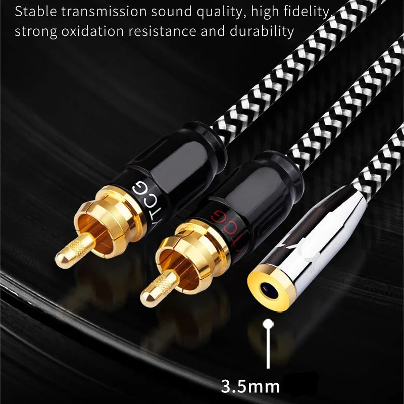 Premium 3.5mm Female to Dual RCA Male Audio Cable for Amplifier TV and Home Theatre