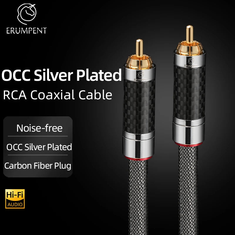 Premium Silver Plated OCC RCA Coaxial Audio Cable 75ohm for Subwoofer TV and Amplifier