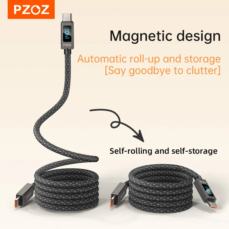 Magnetic USB-C Fast Charging Cable 1m with Lightning or Type-C Connectors for Phones and Laptops