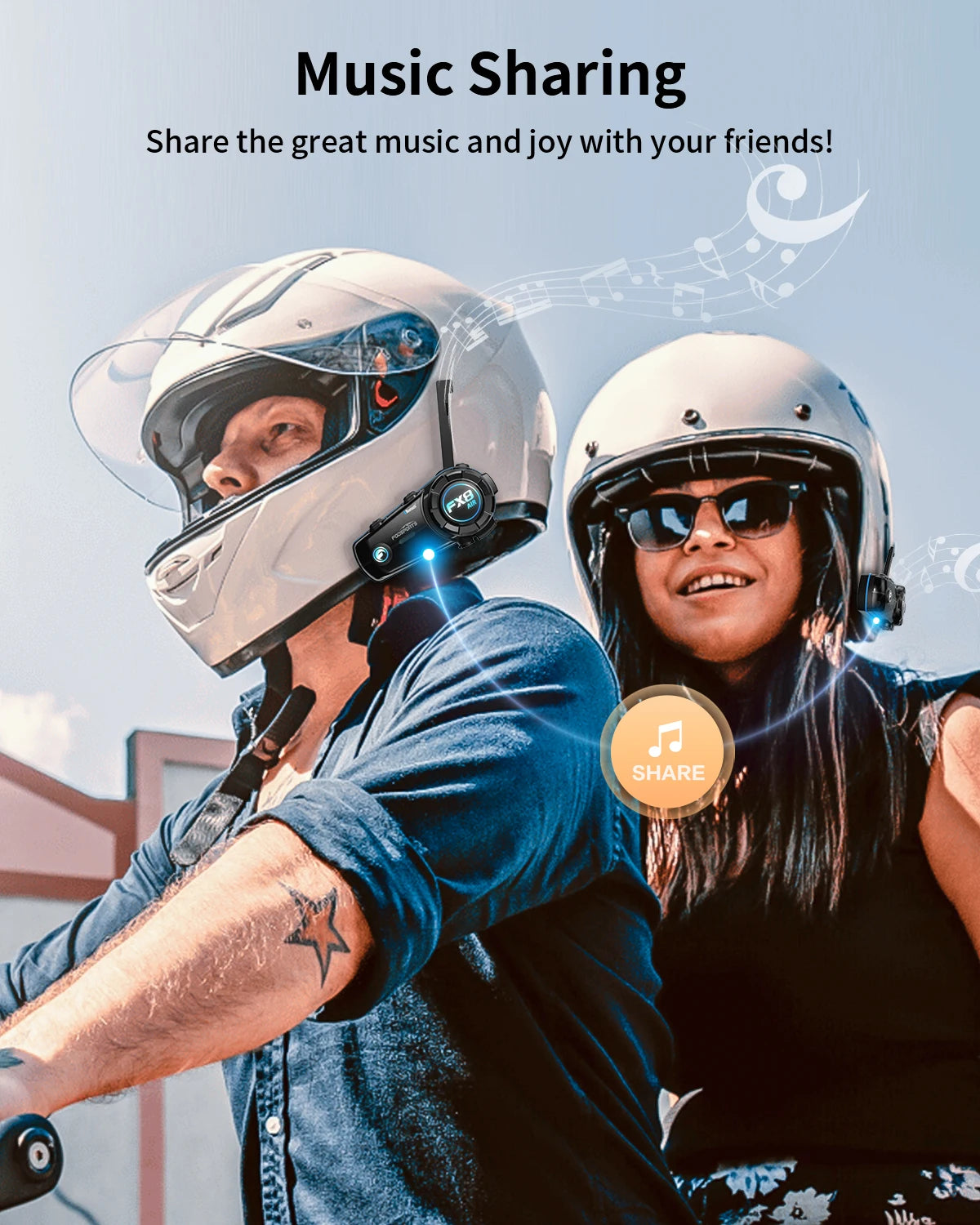 Bluetooth Motorcycle Helmet Intercom Headset with Long-Range Intercom and FM Radio, Pack of 2
