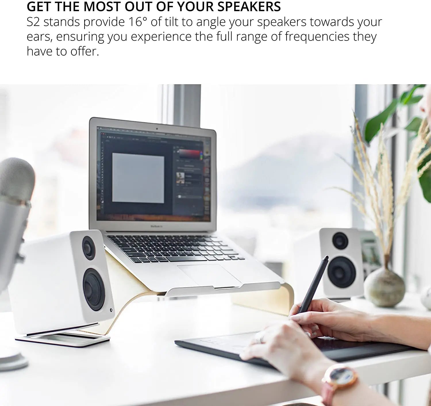 2pcs Metal Desktop Speaker Stands for Edifier MR4 MR3 MR3BT, 3”-4” Bookshelf Speakers White