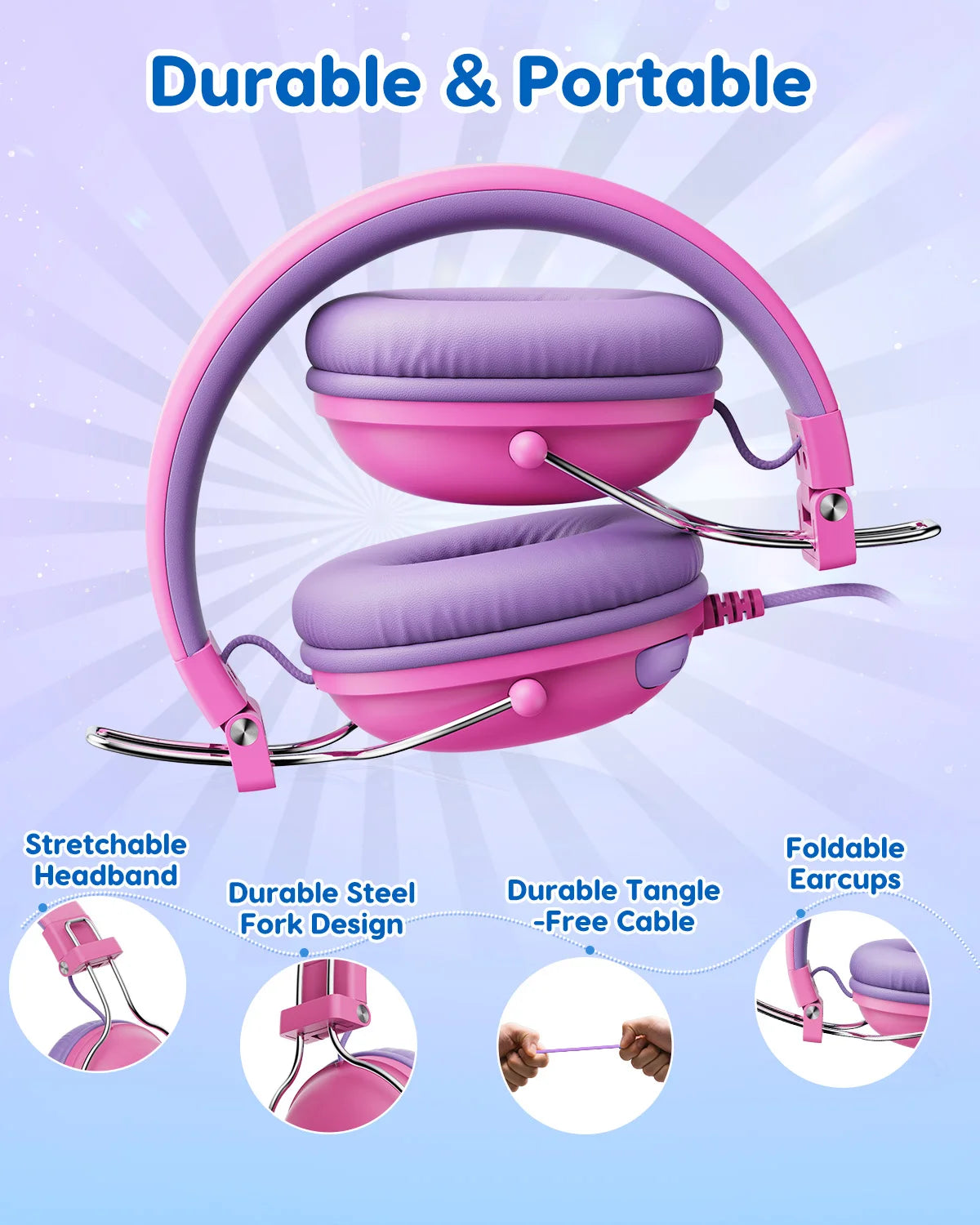 Children’s Safe Wired On-Ear Headphones with Volume Limiter Stereo Sound and Comfortable Fit