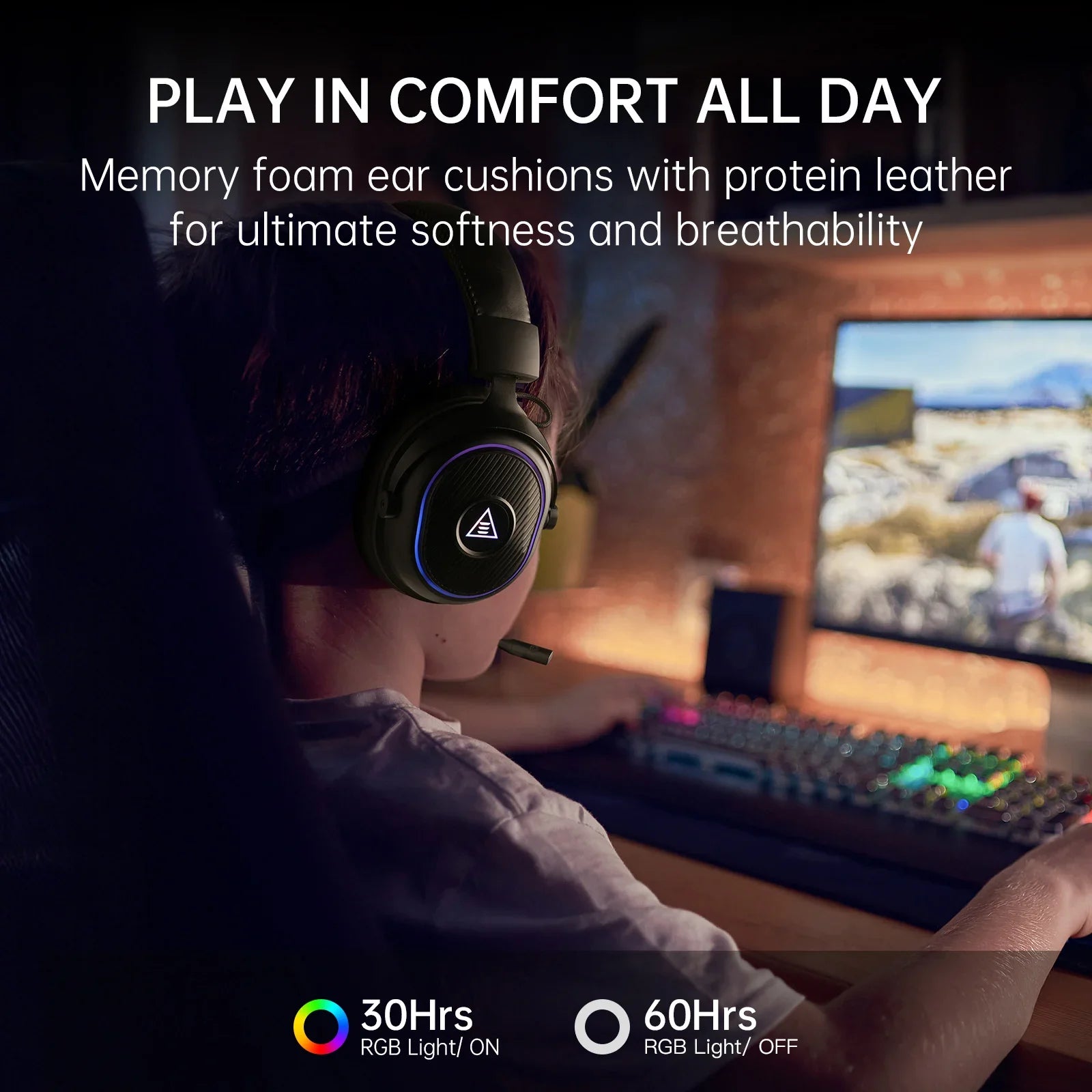 Wireless Over Ear Gaming Headset with Bluetooth and 2.4GHz Low Latency Audio for PC and Console