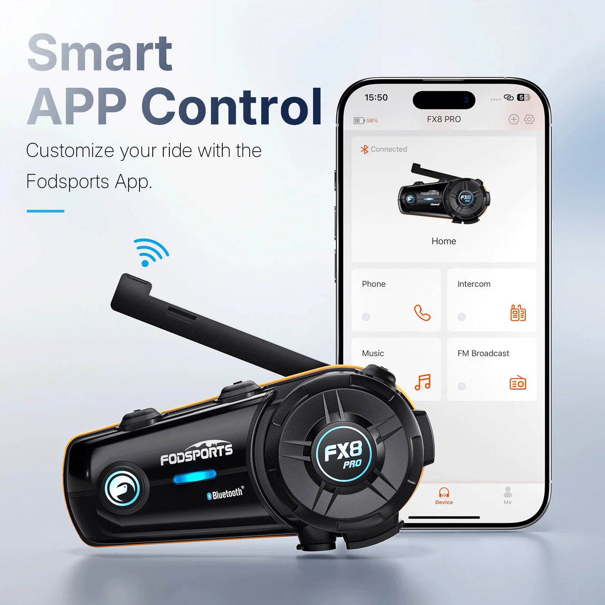 Bluetooth Motorcycle Intercom Helmet Headset for 8 Riders with Long Range Radio Waterproof Design