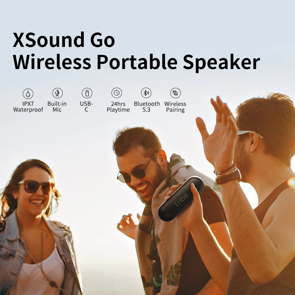 Portable Bluetooth Speaker with IPX7 Waterproof Better Bass 24 Hour Playtime Type-C AUX for Camping