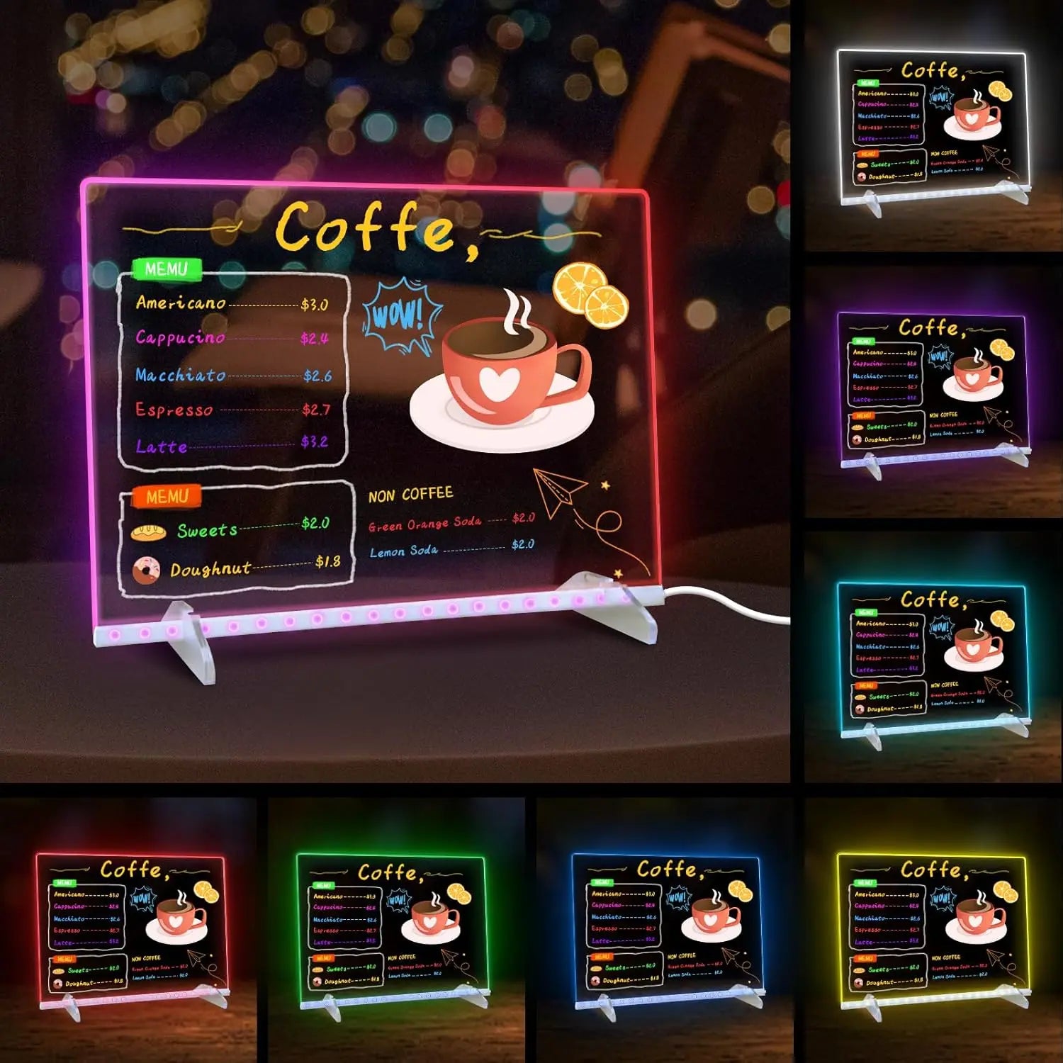 Illuminated LED Acrylic Note Board with Multicolour Lighting and Dry Erase Surface