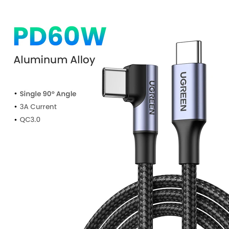 USB-C to USB-C 100W Fast Charging Cable 5A PD QC4.0 90° Angle Gaming Cable
