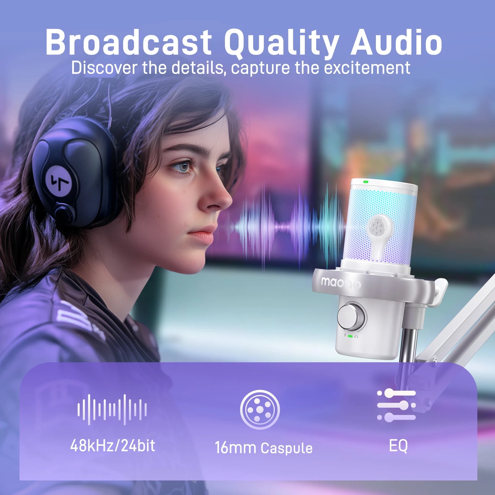 Wireless USB Gaming Microphone with AI Voice Changer Noise Reduction for PC Laptop Streaming