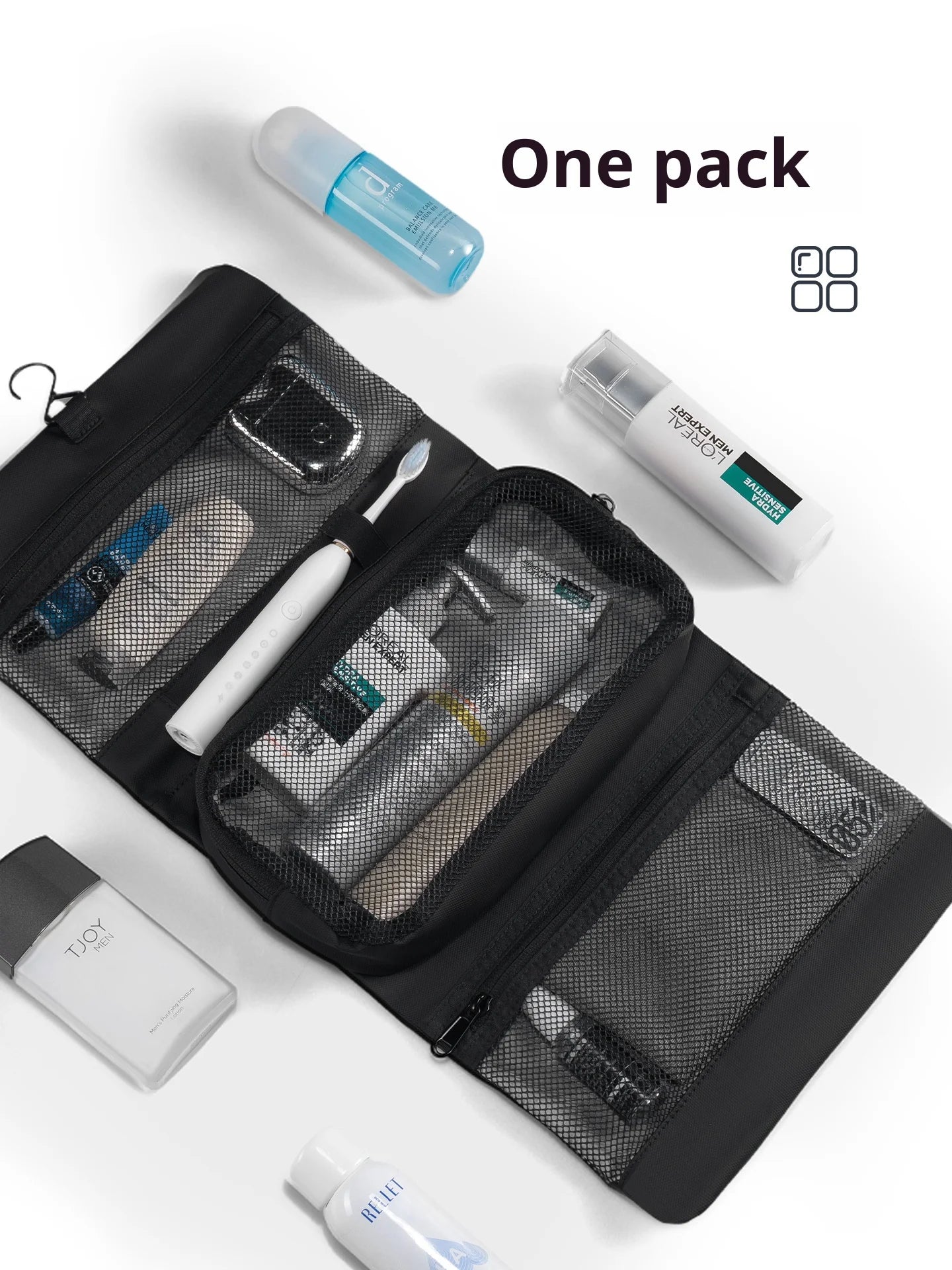 Waterproof Black Travel Toiletry Organiser Bag Lightweight Versatile Unisex Pouch for Storage