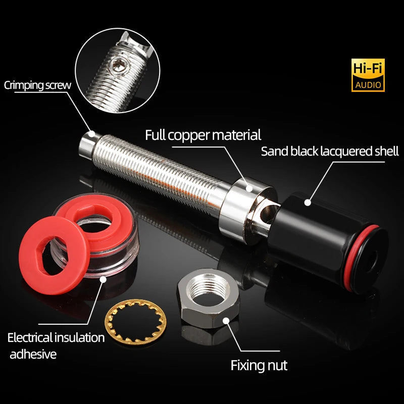 4 Piece Rhodium Plated Copper Speaker Binding Posts for HiFi Audio Banana Plug Connections
