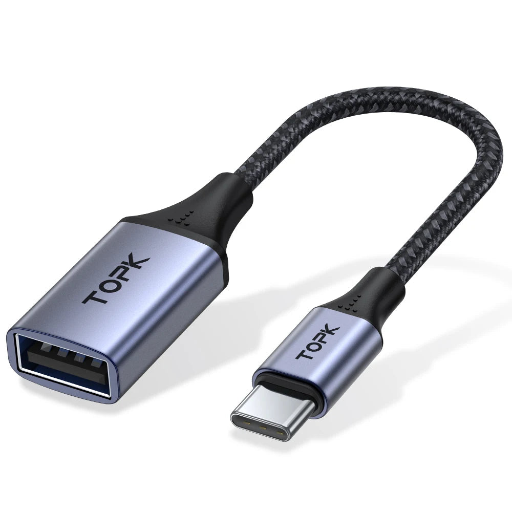 USB-C Male to USB-A Female OTG Adapter Cable for Universal Devices, Fast Data Transfer & Charging