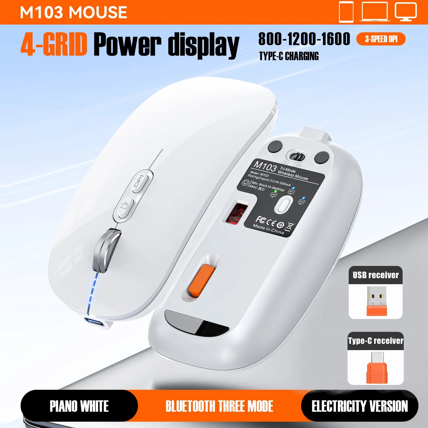 Bluetooth Dual Mode Wireless Mouse with Silent Click and Rechargeable Battery for Laptop