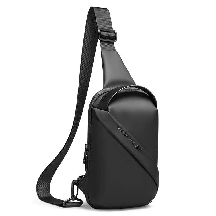 Men’s Black Oxford Crossbody Sling Bag with USB Charging and Water Resistant Chest Design 7.9 Inch
