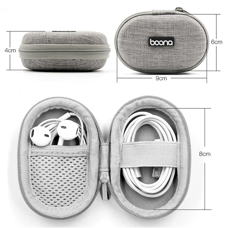Small Hard Shell Earphone Storage Case for Cables Chargers and Mini Tech Accessories Travel Pouch