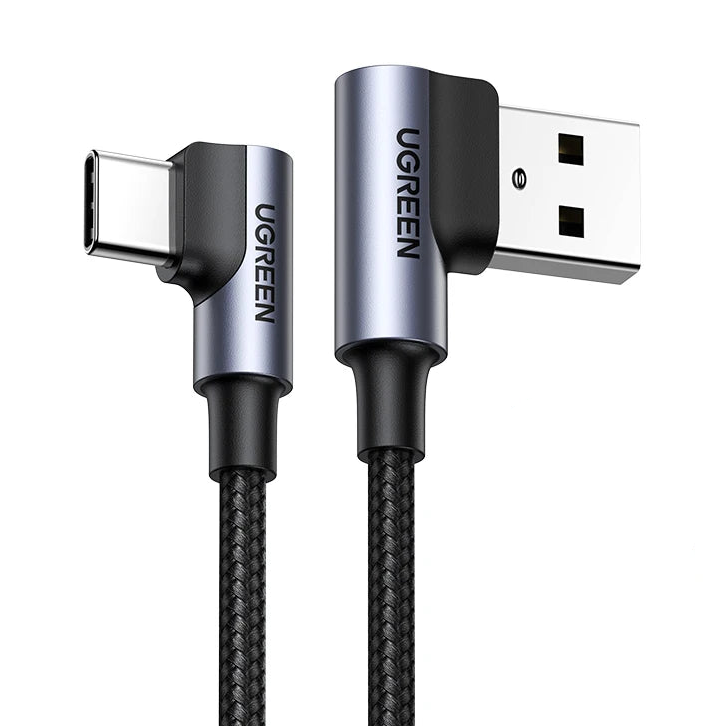 90 Degree USB-C to USB-C Fast Charge Cable 3A Nylon Right Angle Gaming Data Lead 480Mbps