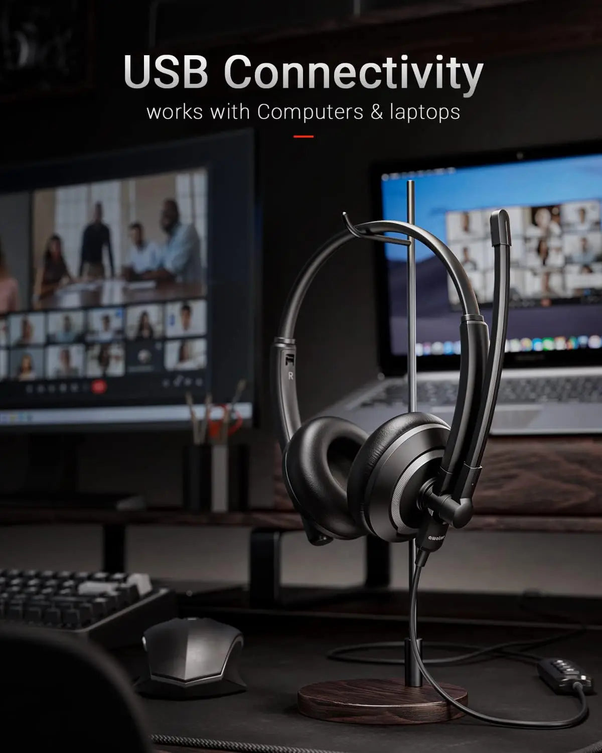 Wired USB Headset with Noise Cancelling Microphone and In Line Control for PC and Laptop