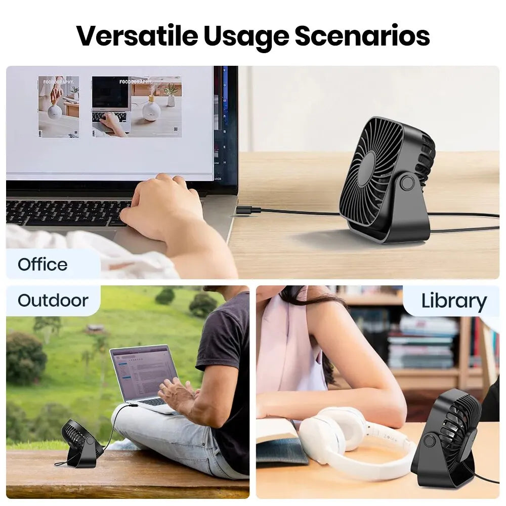 Mini USB Portable Desk Fan with 3-Speed Cooling and 360° Adjustment for Home, Office and Camping Use