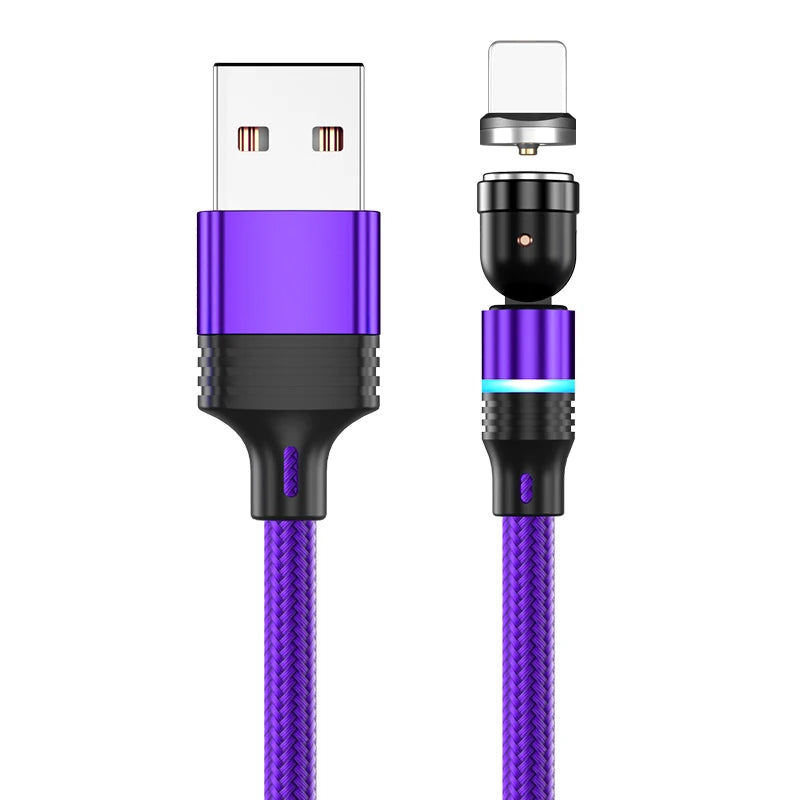 3 in 1 540 Degree Rotating Magnetic Charging Cable with LED Connector for Type C Micro iPhone