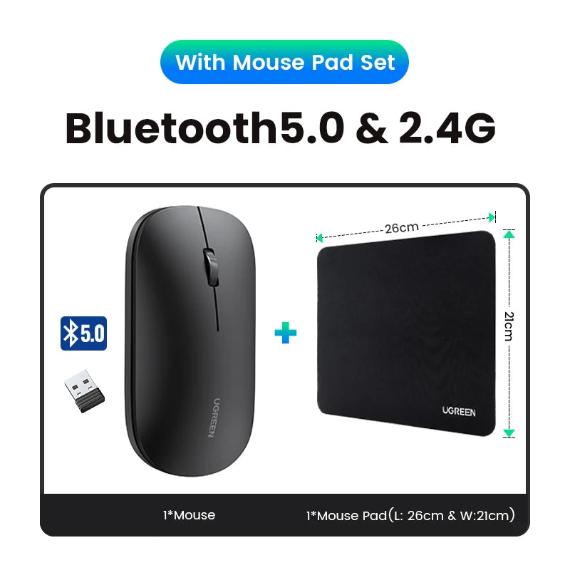Silent Wireless Bluetooth Mouse with 4000 DPI Dual Mode for Laptop PC Mac Tablet Left and Right Hand