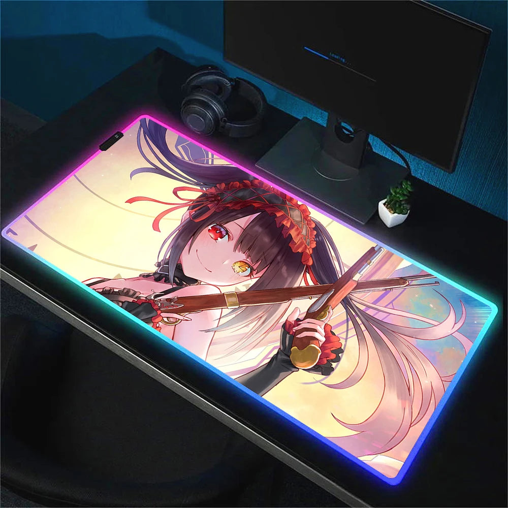 RGB Gaming Mouse Pad with Anime Design Large Non-Slip Backlit Desk Mat for Keyboard and Mouse