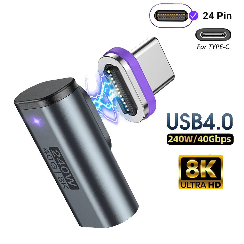 USB C Magnetic Adapter 40Gbps 8K 60Hz 240W PD Fast Charge Converter for Laptops and Devices