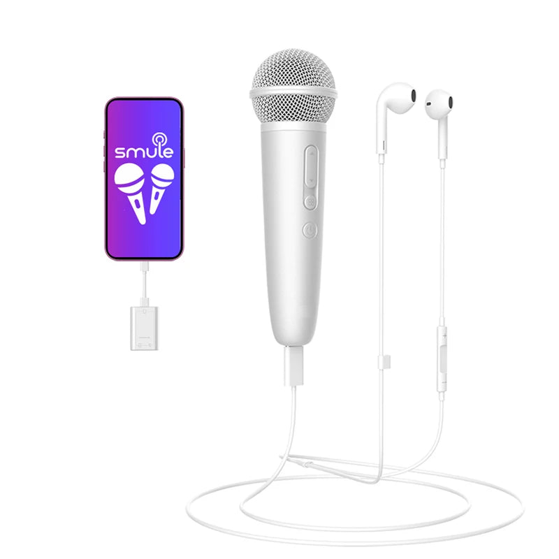 Wireless Karaoke Microphone with Earphone Feedback for Singing Recording Compatible with Music Apps