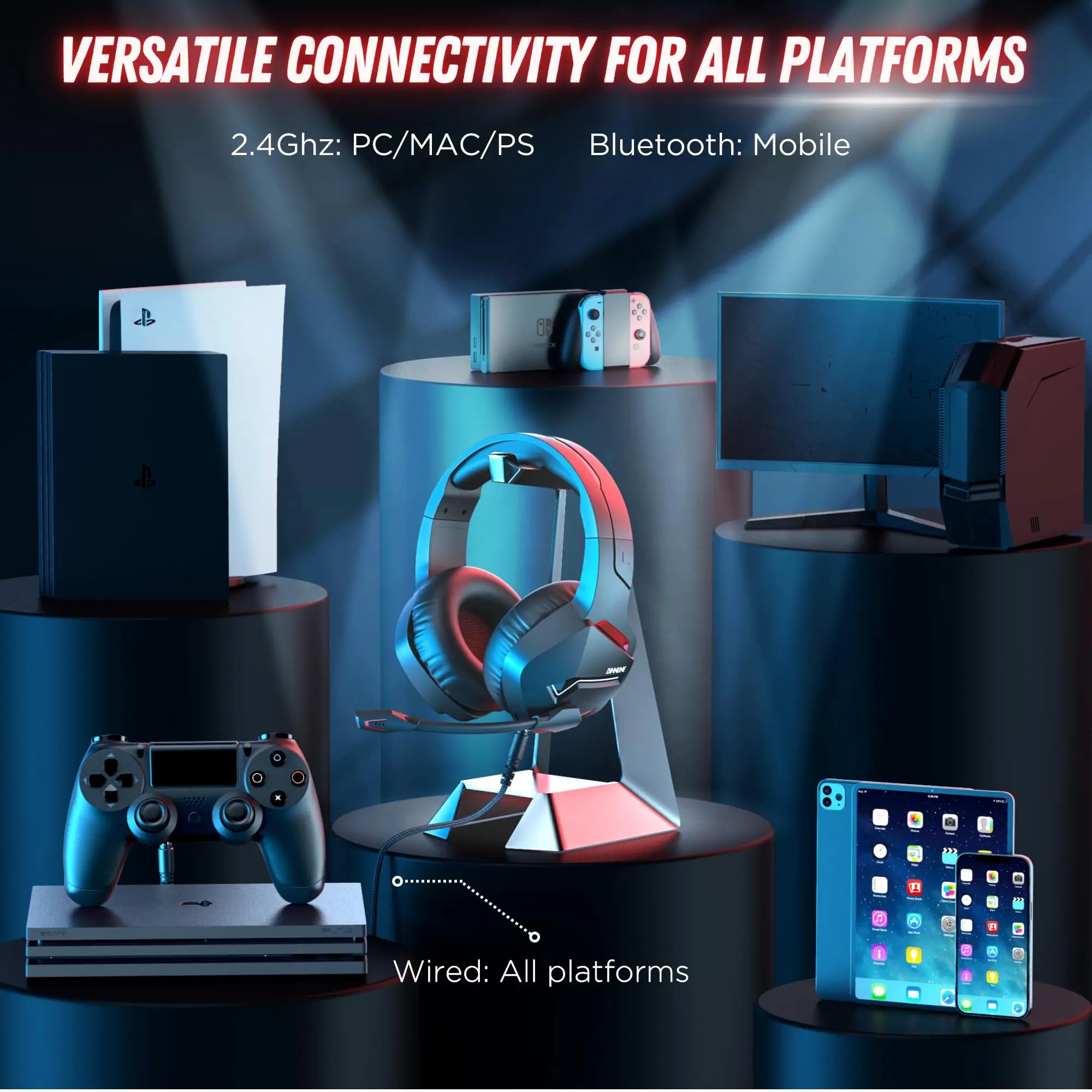 Dual Wireless Bluetooth Gaming Headset with Built-in Mic for PC and PS5 Gaming or Music