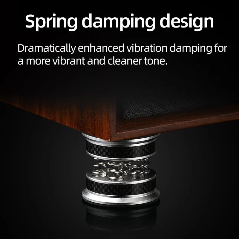 Carbon Fibre Speaker Isolation Spikes with Spring Damping Pads for Amplifiers and CD Players