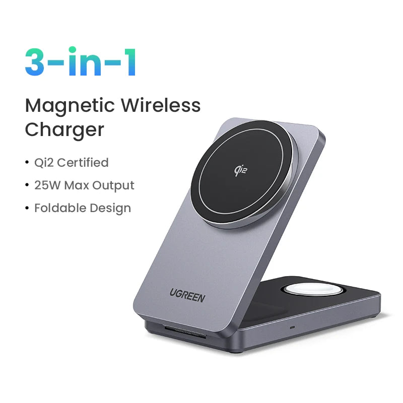 3-in-1 Qi2 Magnetic Wireless Charging Stand 15W Fast Charger for iPhone MagSafe Watch Earbuds