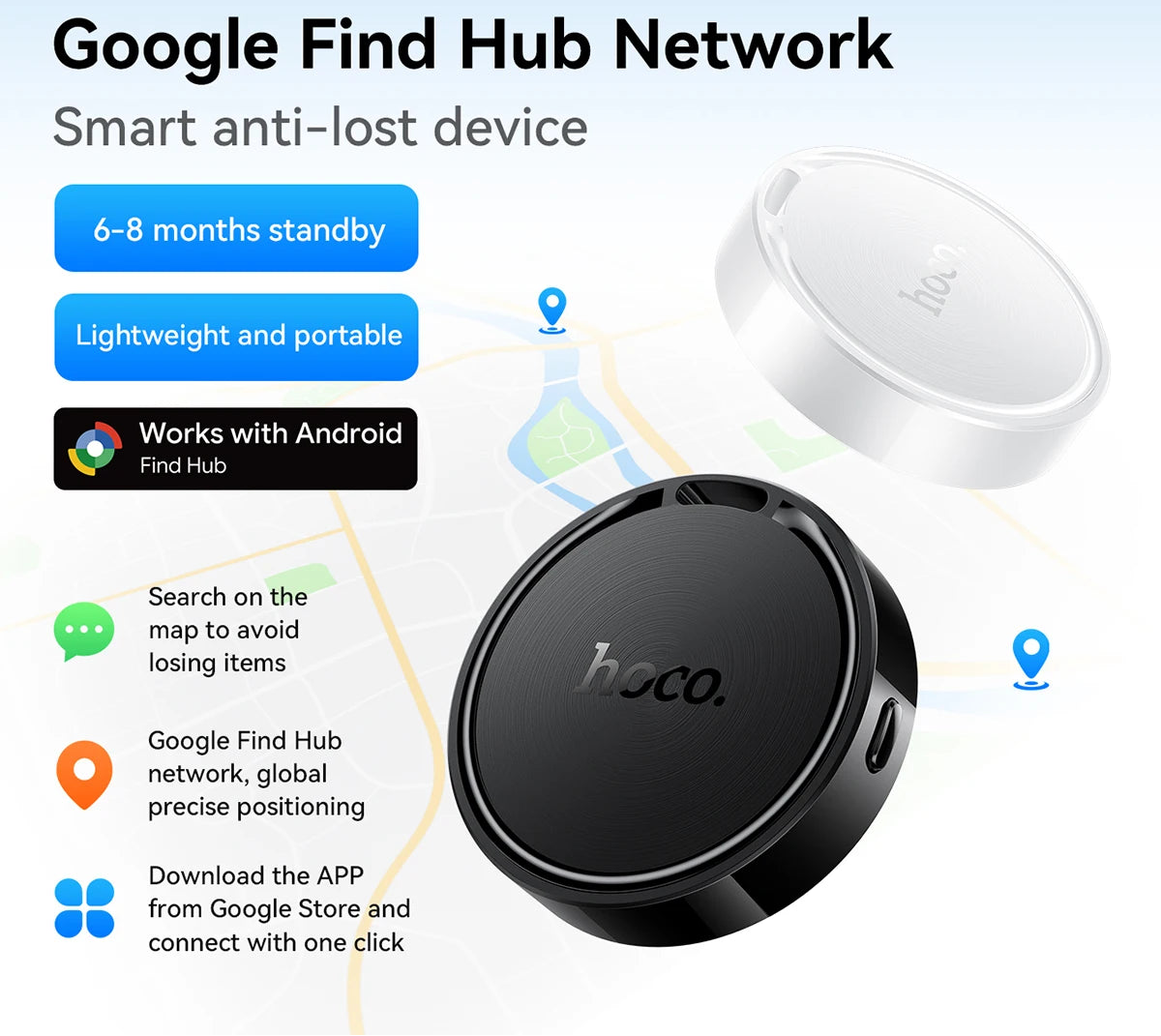 Bluetooth Smart Tag Android GPS Tracker Compatible with Google Find My for Keys Pets Luggage