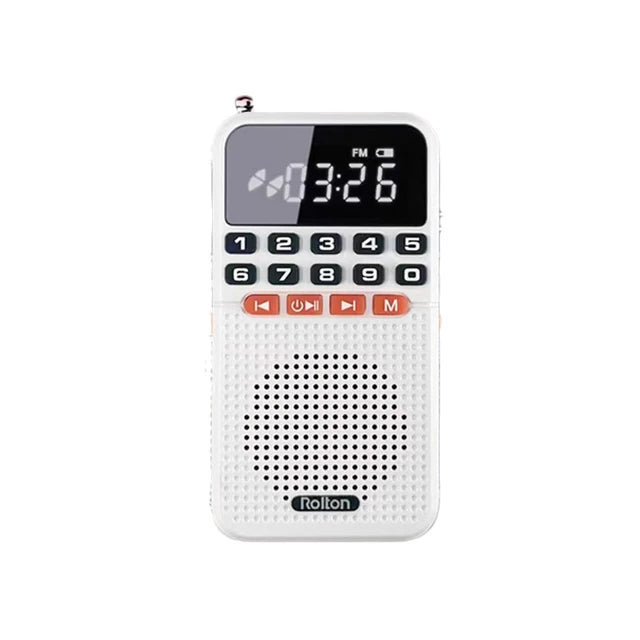 Mini Portable FM Radio and Speaker with LED Torch, Dual Antenna, TF Card, Rechargeable Battery