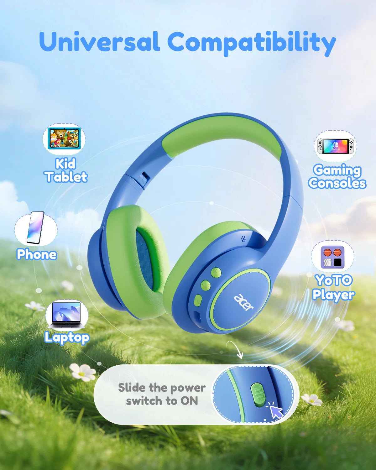 Kids Bluetooth Over Ear Headphones with Mic Safe Volume and Fast USB C Charging