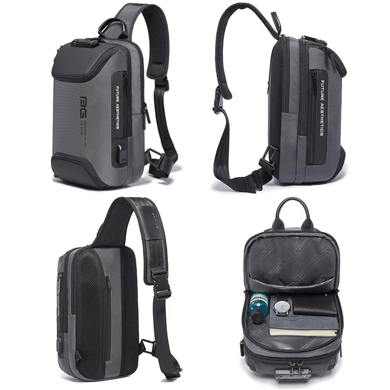 Men’s Business Tech Anti-Theft Water Resistant Chest Crossbody Bag with USB Charging Port