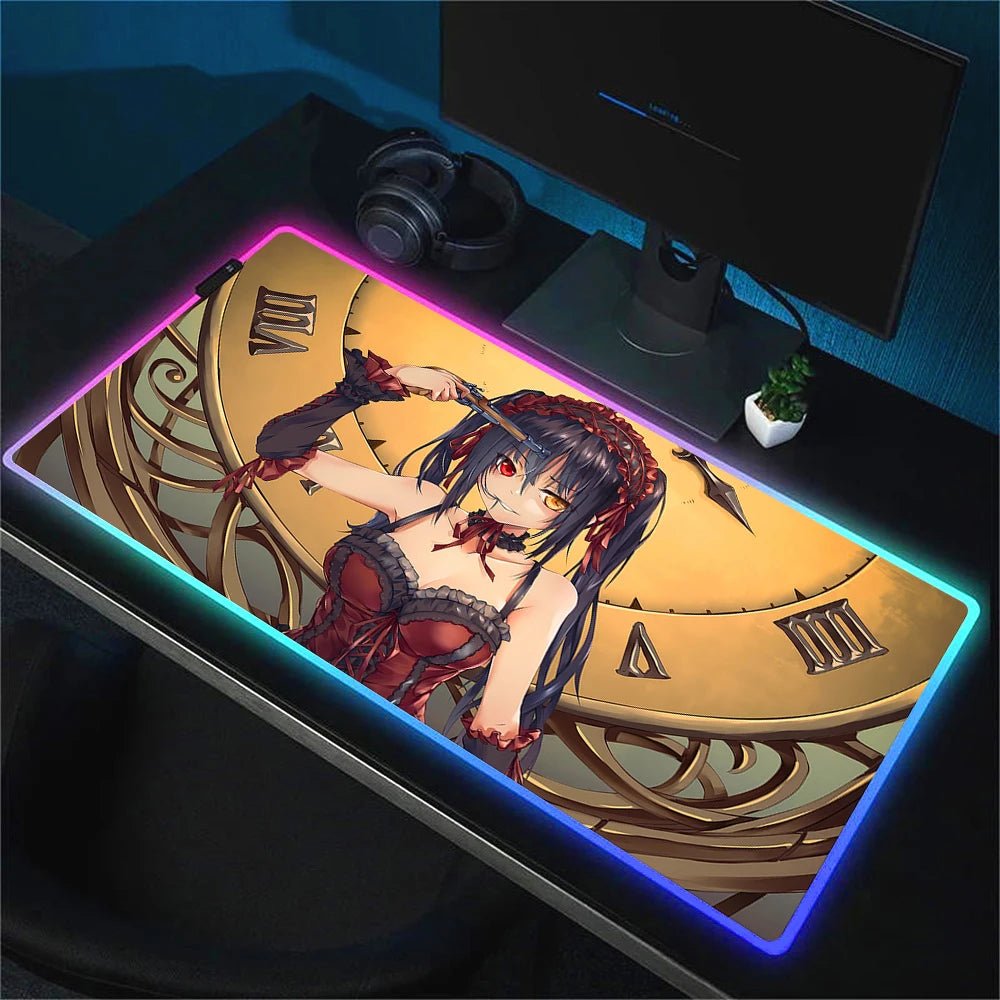 RGB Gaming Mouse Pad with Anime Design Large Non-Slip Backlit Desk Mat for Keyboard and Mouse