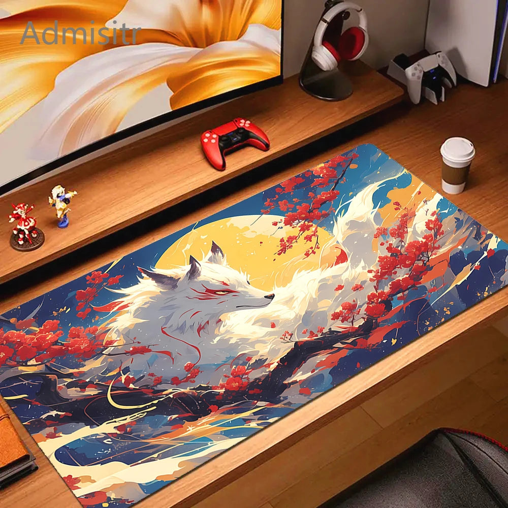 Kawaii Anime Pink Fox Mouse Pad Extra Large Natural Rubber Non-Slip Desk Mat for Gaming and Office