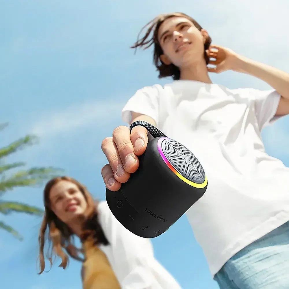 Portable Bluetooth Mini Speaker with Powerful Bass Waterproof Design and LED Lighting