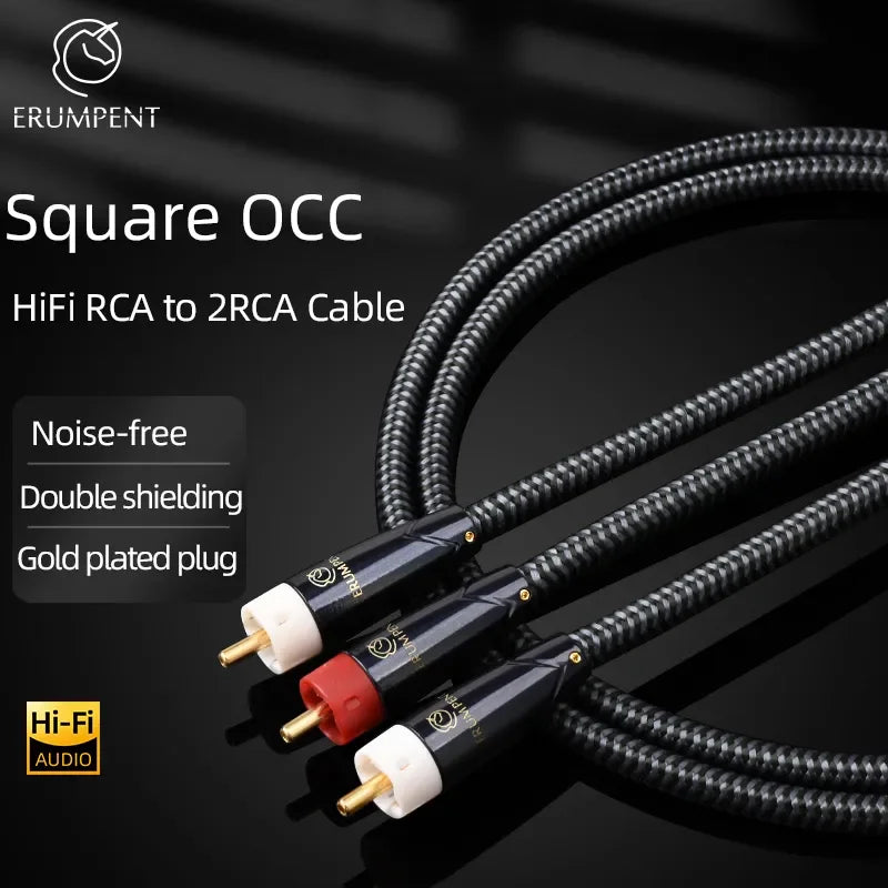 Premium OCC Copper RCA to Dual RCA Subwoofer Y Cable for Amplifier and Speaker Connection