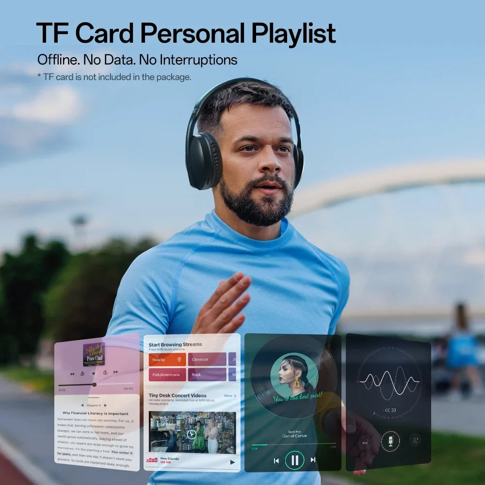 Wireless Bluetooth 5.3 Over-Ear Headphones Micro SD Card Slot FM Radio HiFi Stereo Headset with Mic