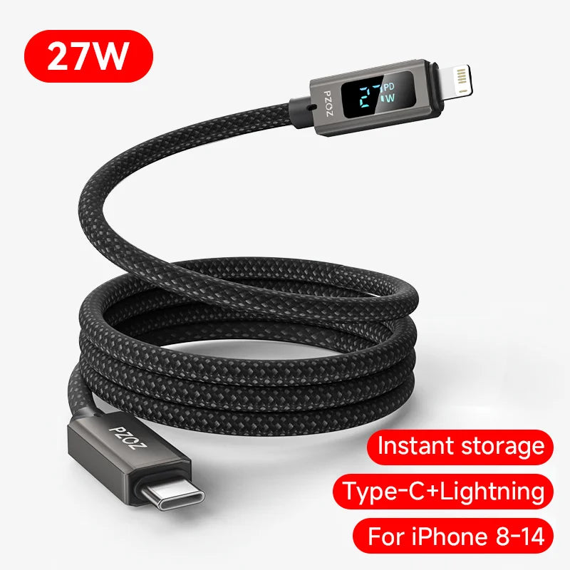 Magnetic USB-C Fast Charging Cable 1m with Lightning or Type-C Connectors for Phones and Laptops